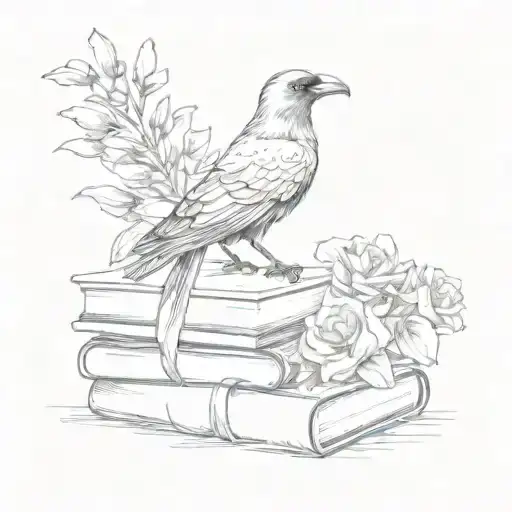 Crow And Books Flowers