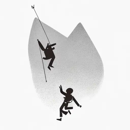 A Minimalist Silhouette Of A Traveler Falling From The Top Of A Mountain