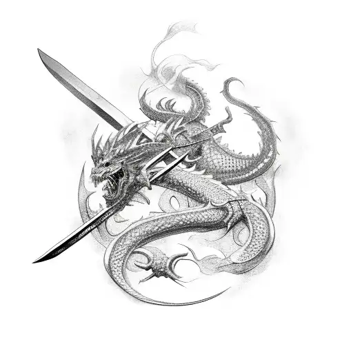 Sword With Nordic Dragon Wrapped Around