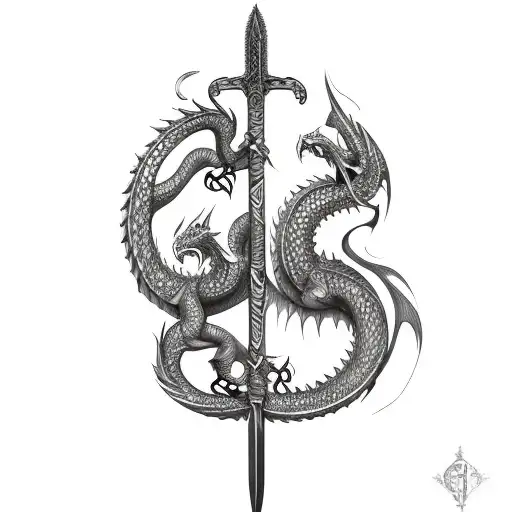 Sword With Nordic Dragon Wrapped Around