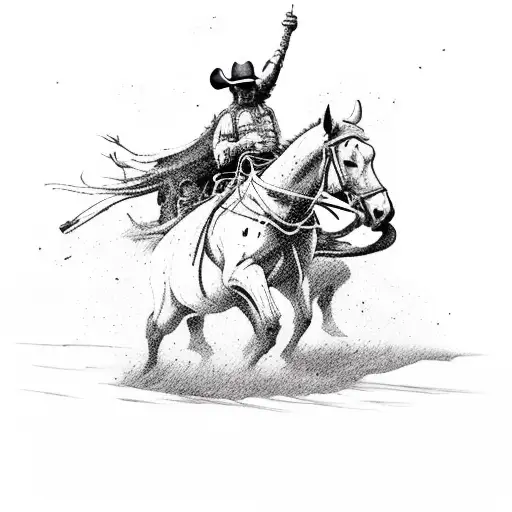 Cowboy Riding Horse In The Far West