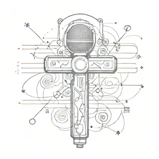 Microphone And Music Notes Forming A Cross Symbol With A Subtle Game Controller Hidden In The Design