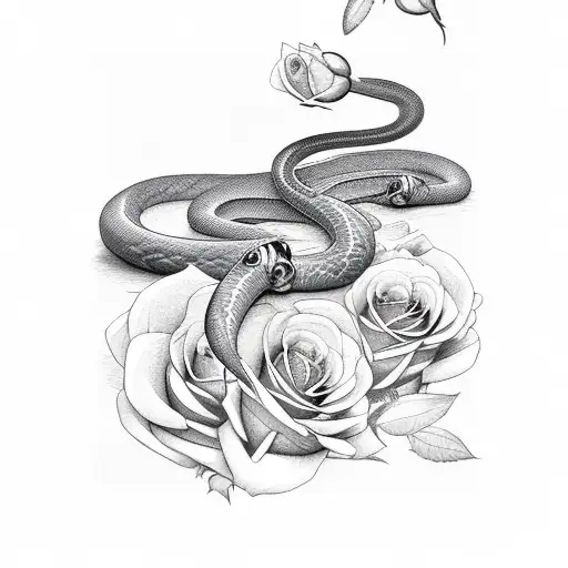 Grass Snake With Roses
