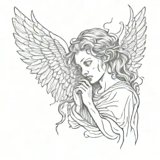 Biblical Angel With Many Wings And Crying Eyes With Blood