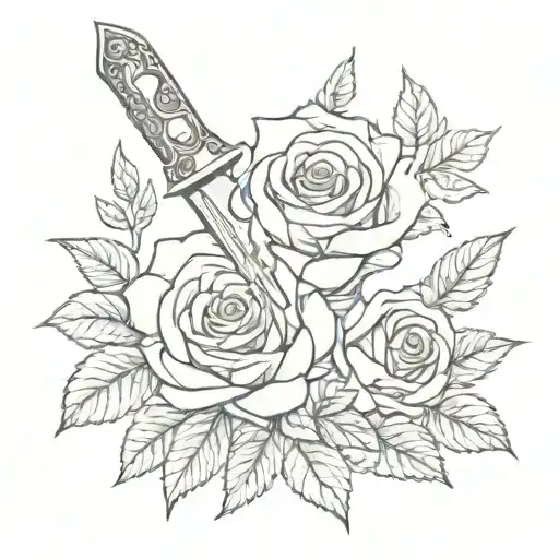 Small Knife And Rose Intertwined