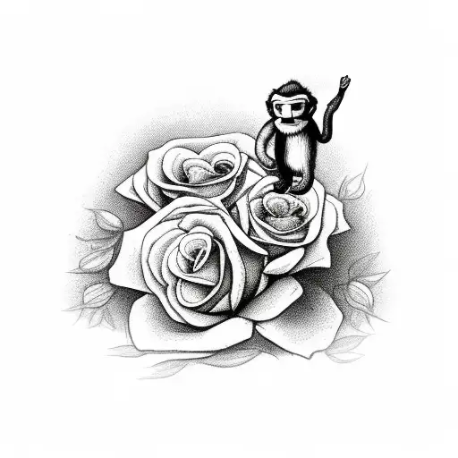 Sock Monkey Peaking Up Out Of A Bunch Of Roses With The Year 1940 On It