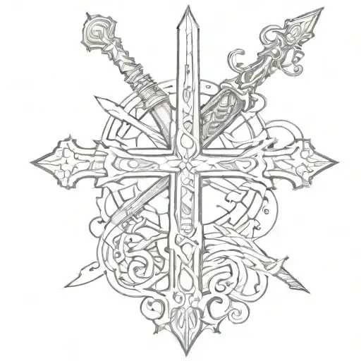 Incorporate A Cross And A Sword Intertwined Symbolizing Faith And Strength