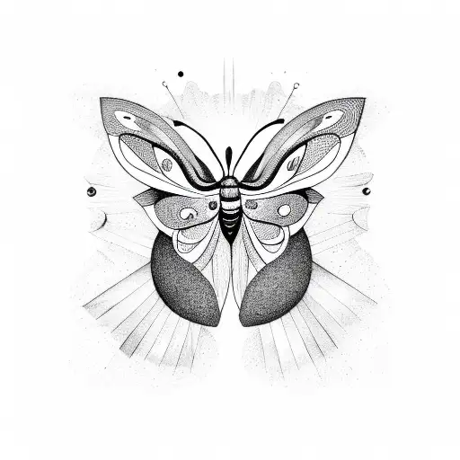 Moth With A New Moon Over It Head And Lines And Dot Under And Upper Moth