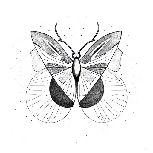 Moth With A New Moon Over It Head And Lines And Dot Under And Upper Moth
