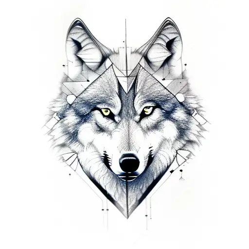 Wolf With A Scar On The Eye And Half Of The Face Is Geometric
