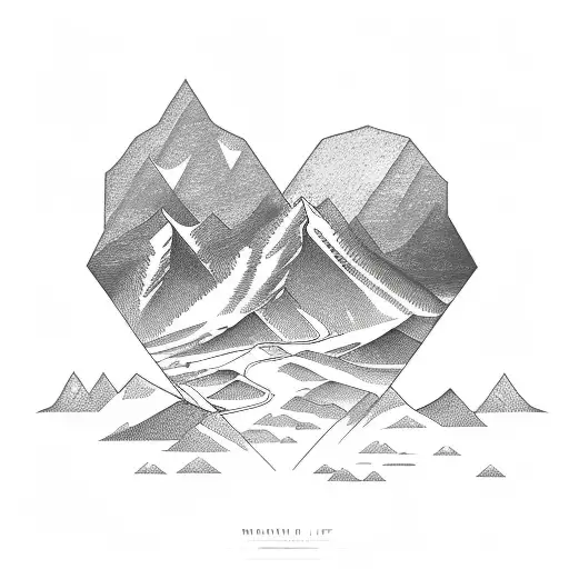 Mountain With Heart Of Gold Line In Front