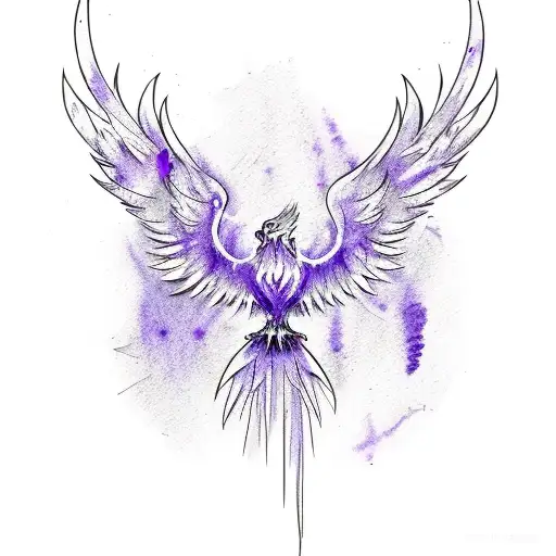 Basic Phoenix Line Work With Purple Watercolor