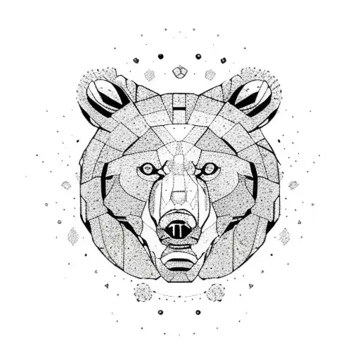 Roaring Bear's Head Inside A Glass Mosaic Circle With A Couple Of Flowers Scattered Around It