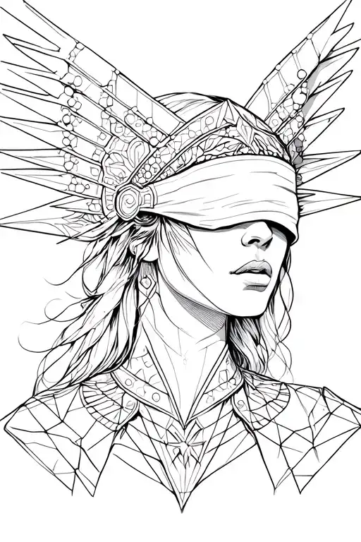 Valkyrie Blindfolded With Geometric Lines And Dots