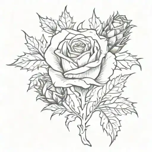 Rose And Thistle Intertwined Growing One Flower