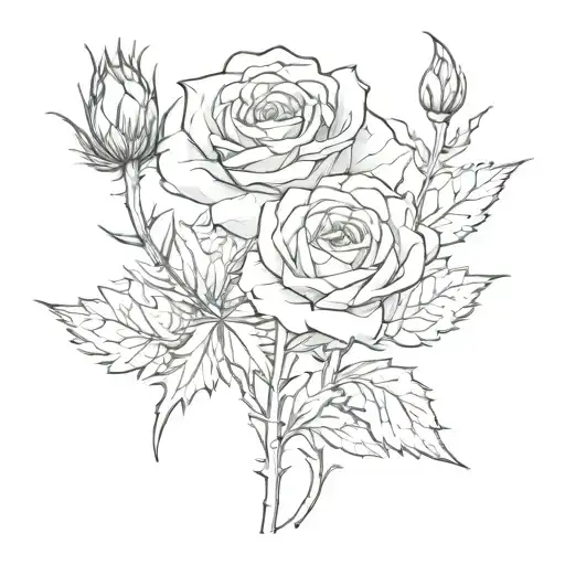 Rose And Thistle Intertwined Growing One Flower