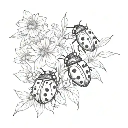 3 Lady Bugs Slightly Different Types Next To Eachother With Flowers