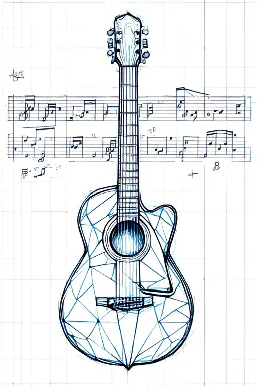 Incorporate A Guitar And A Blueprint Of A Music Note Into A Geometric Design