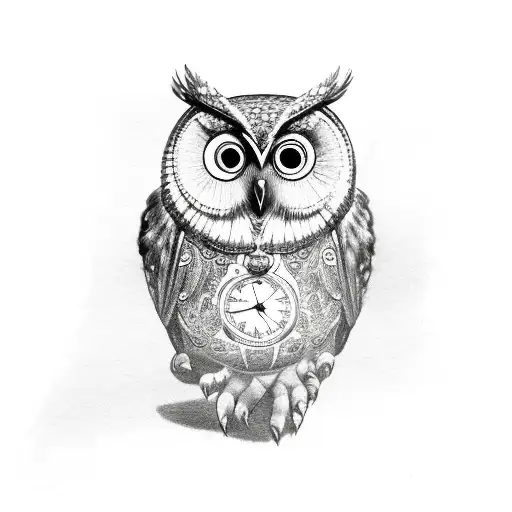 Owl Holding Pocket Watch In Talons