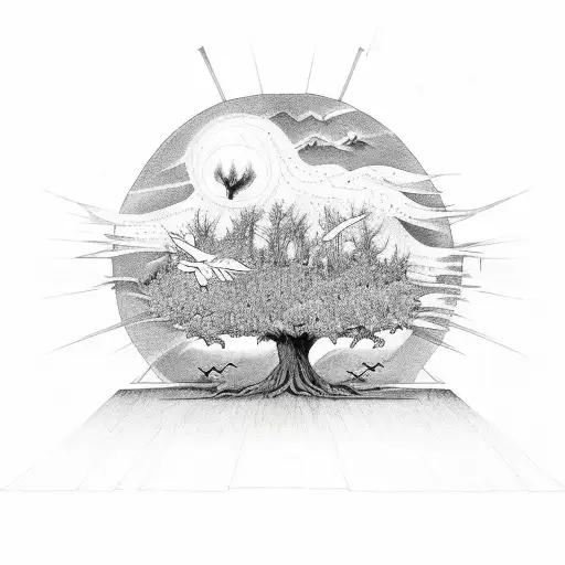 Lightning Tree With Doves