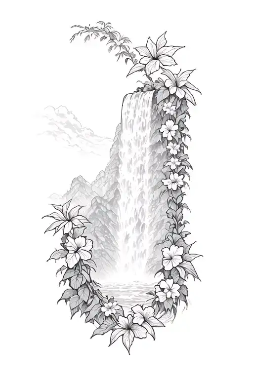 Hawaiin Waterfall With Hibiscus Vine
