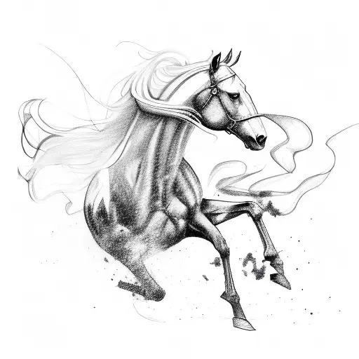 A Sketchy Outline Of A Horse And Car In A Dynamic Racing Pose