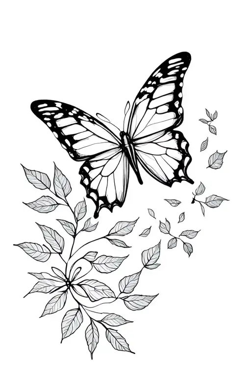 Butterfly Flying Around Falling Leafs