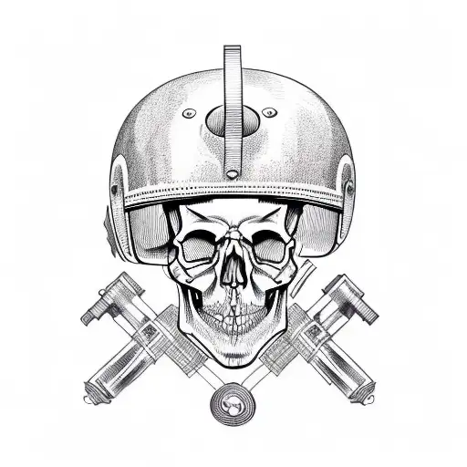 Skull Wearing A Motorbike Helmet Surrounded By Chicano Style Patterns