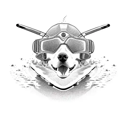 Dog Riding Jetski Fine Line