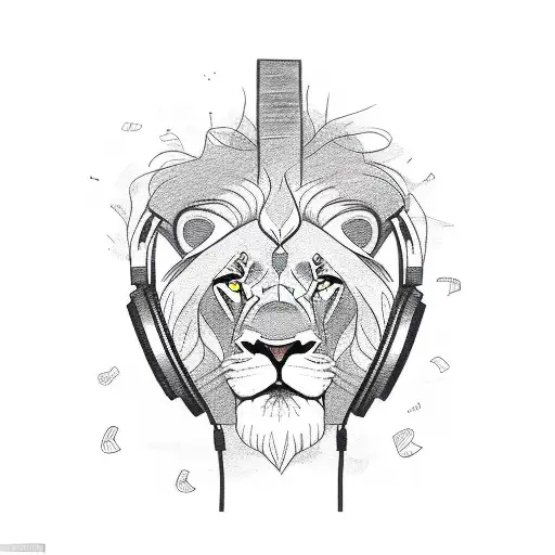 A Lion Wearing Headphones While Playing A Guitar Made Of Money