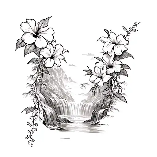 Hibiscus Vine With Hawaiin Waterfall