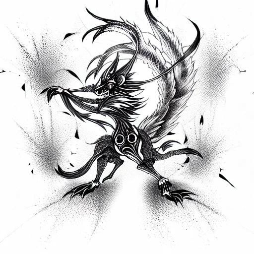 Nine Tailed Fox Skeleton With An Aura Attacking