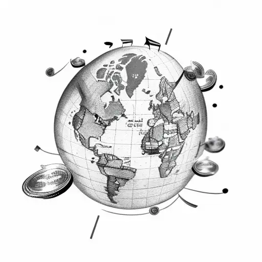 A Globe With Music Notes As Travel Destinations And Money Raining Down