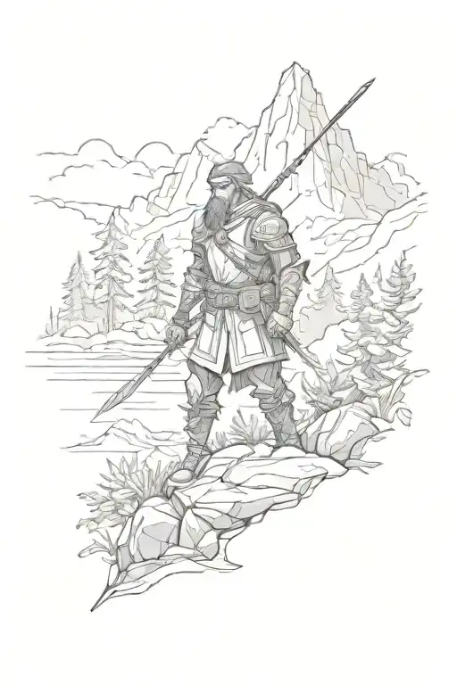 Warrior In A Forest And Mountain Landscape