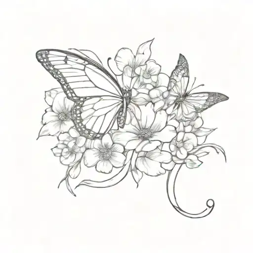 Initial J And Butterfly And Flowers