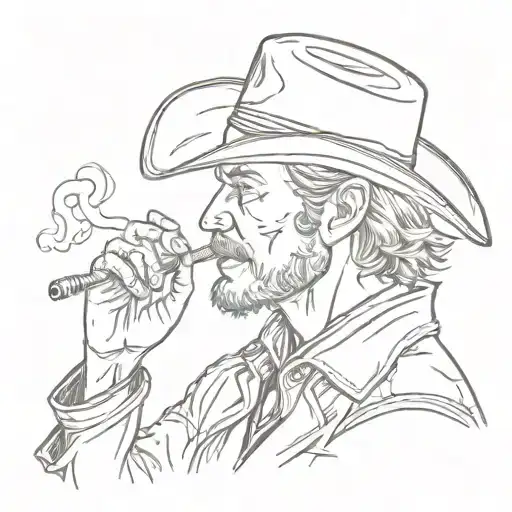 Silhouette Of Cowboy Smoking Cigarette