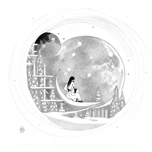 Moon And White Girl In The Snow