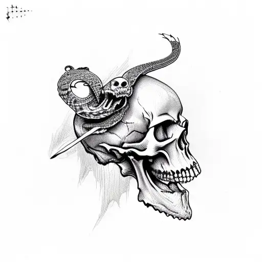Skull And Skeleton With Rattlesnake Attached To It