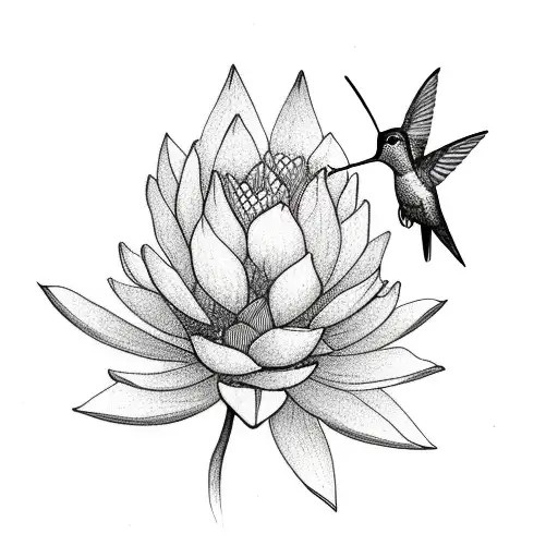 Hummingbird With Lotus Flower