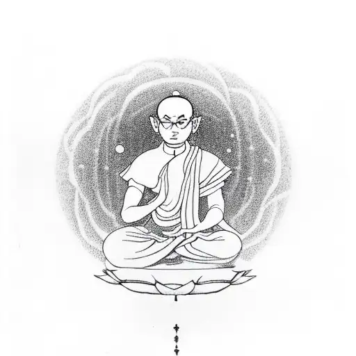 Budist Monk In Lotus Position Levitating With Universe In Background