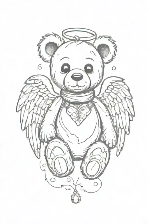 Simple Design Of A Teddy Bear With Angel Wings And A Heart Shaped Gem