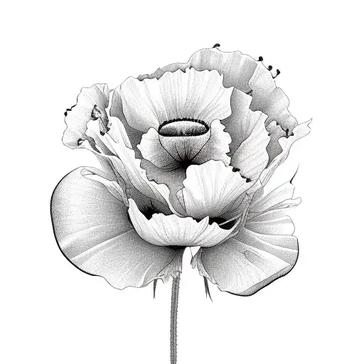 Black And White Fine Line Tattoo Of Poppy And Carnation Flowers