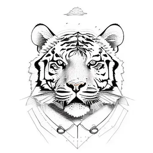 A Sketch Style Tattoo Of A Tiger In A Pixelated Video Game Environment