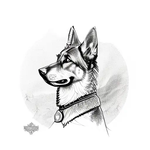 A Sketch Style Design Of A German Shepard Leading A Motorcycle Rally