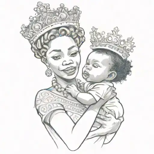 African Queen Passing A Crown On To Her Baby Son