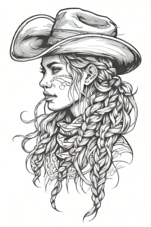 Woman Face Western Cowgirl Braids