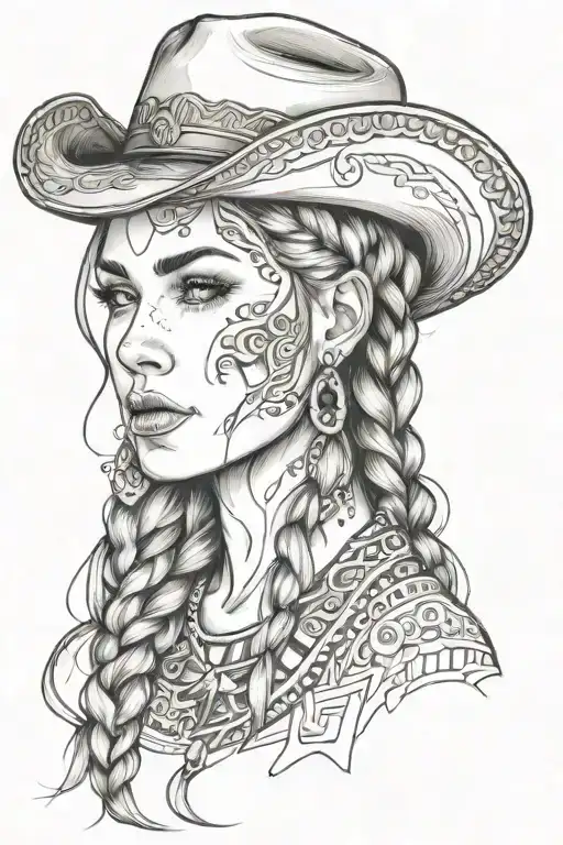 Woman Face Western Cowgirl Braids
