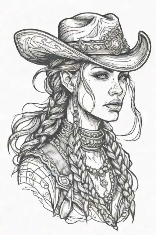 Woman Face Western Cowgirl Braids