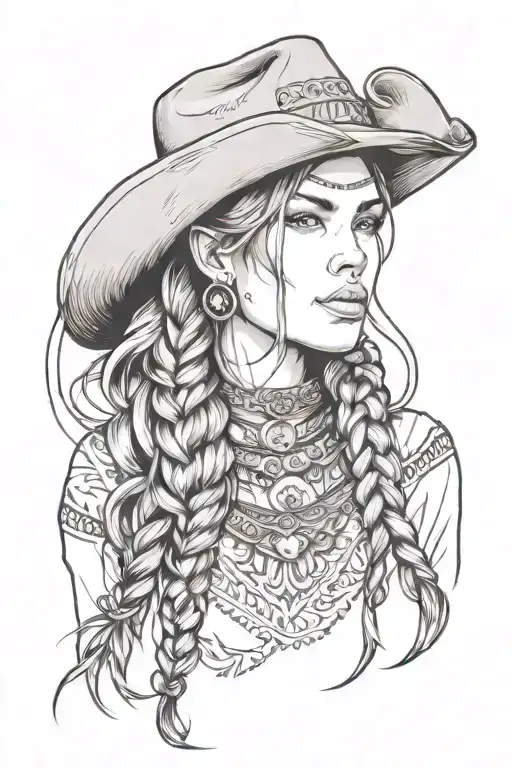 Woman Face Western Cowgirl Braids Native
