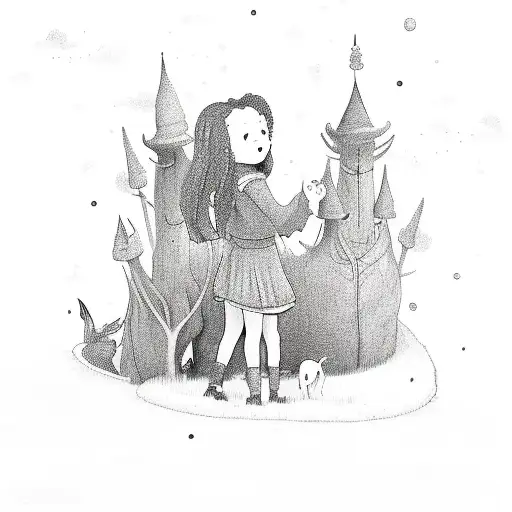 A Whimsical Scene Of Your Daughter Playing With Magical Creatures In A Enchanted Forest